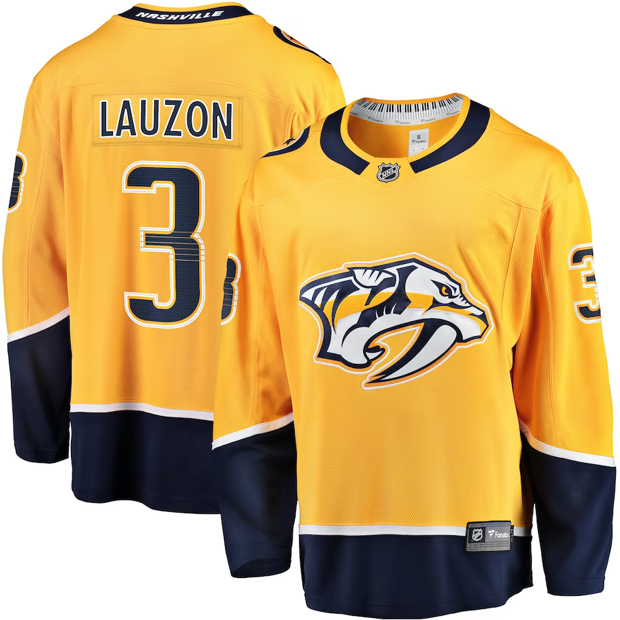 Men's Nashville Predators Jeremy Lauzon #3 Gold Home Breakaway Jersey